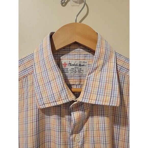 Turnbull & Asser Shirt Orange/Blue Plaid Long Sleeve Cotton Sz 17/43 Work Career - Picture 2 of 6